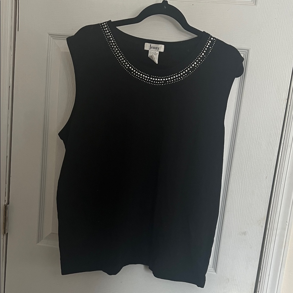Black Sleeveless Top with Embellished Neckline